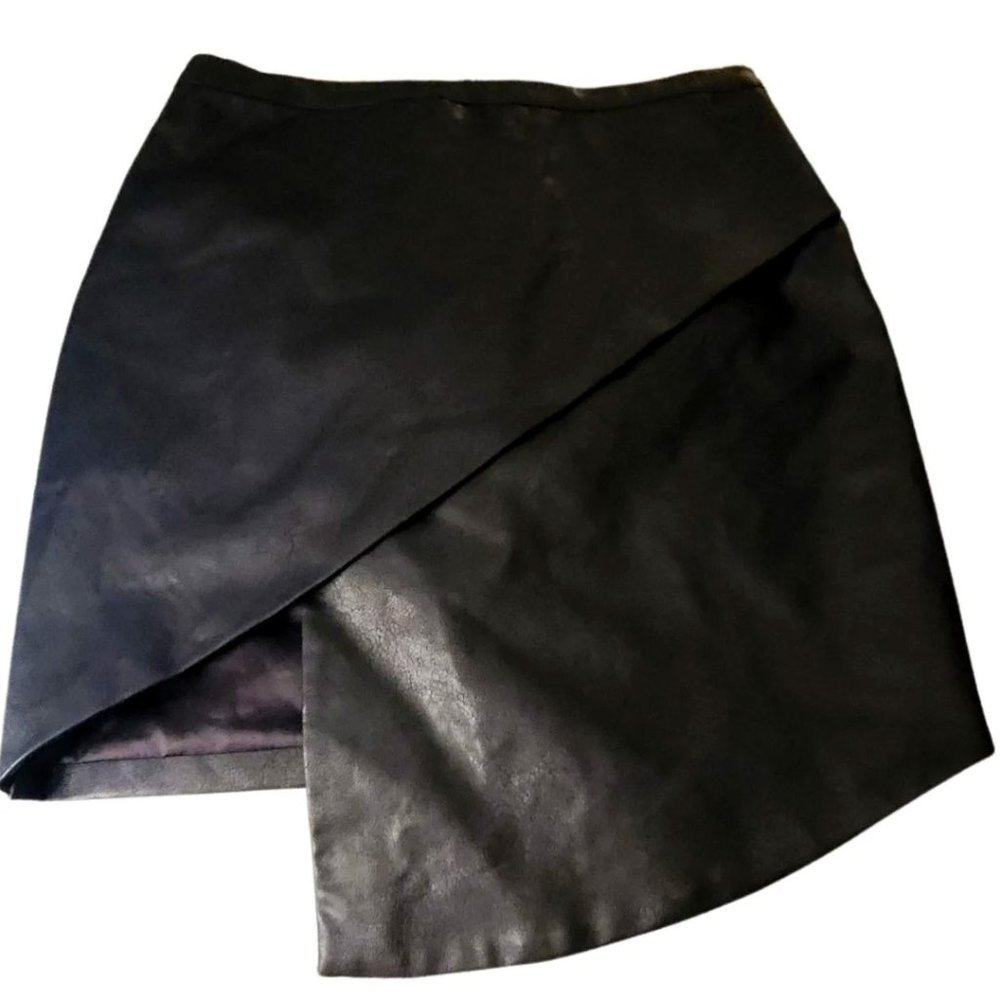 Fashion Nova Black Vegan Leather Asymetrical Skirt Size M